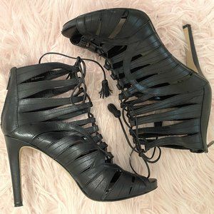 VINCE CAMUTO Black Leather Strappy Caged Stiletto